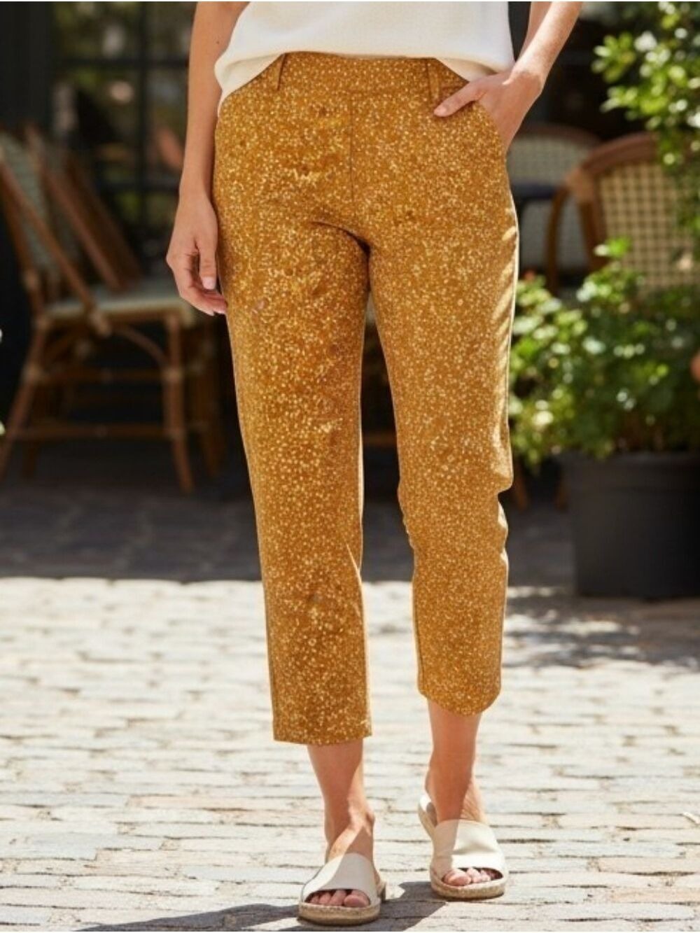 Jules & Leopold Yellow Floral Stretchy Crop Pants